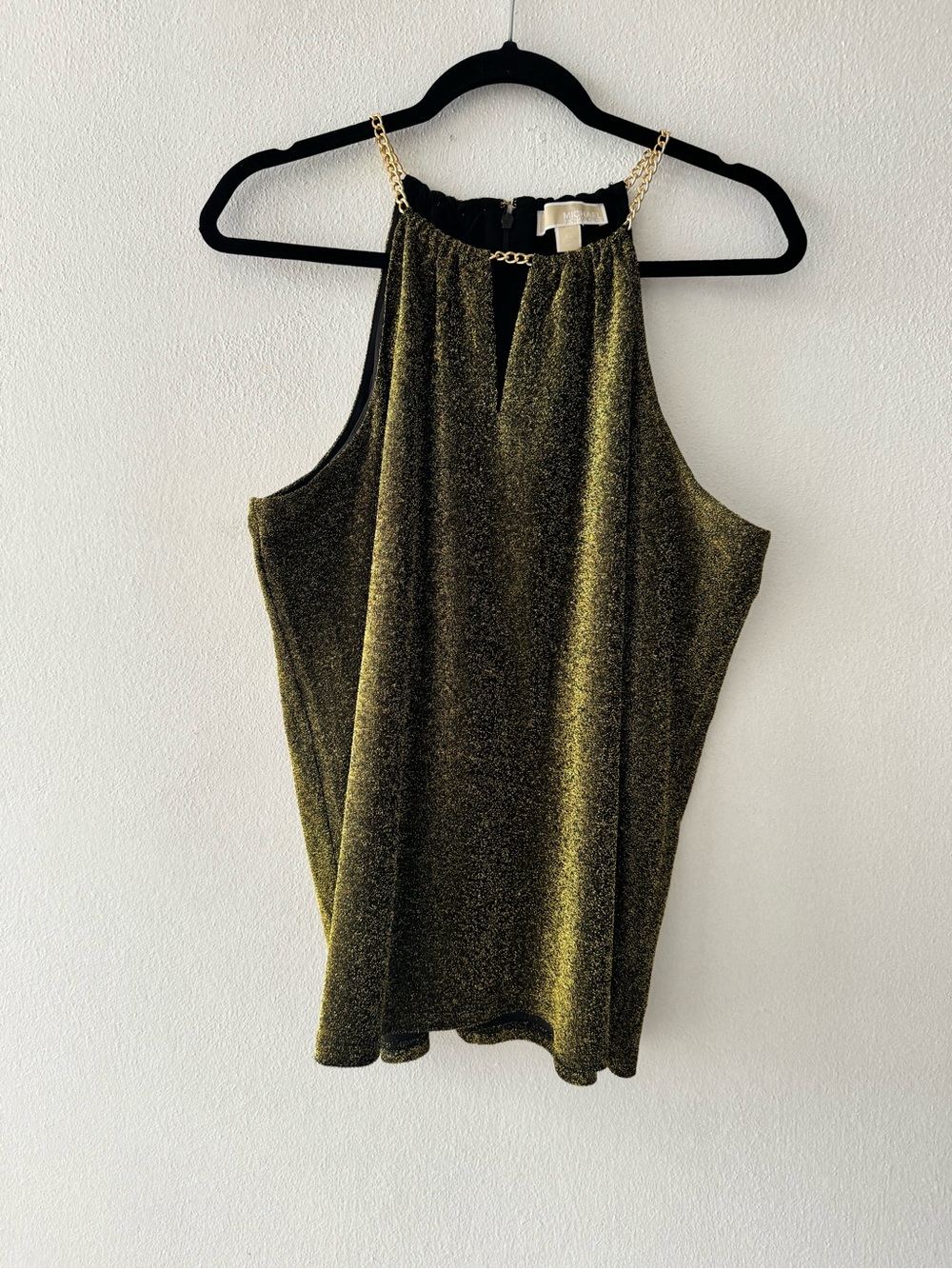Michael Kors Gold Metallic Halter Camisole with Chain Straps